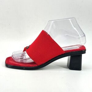 Vintage San Miguel Sandals Chunky Block Heel Red Thong Slides Women's 6 90's